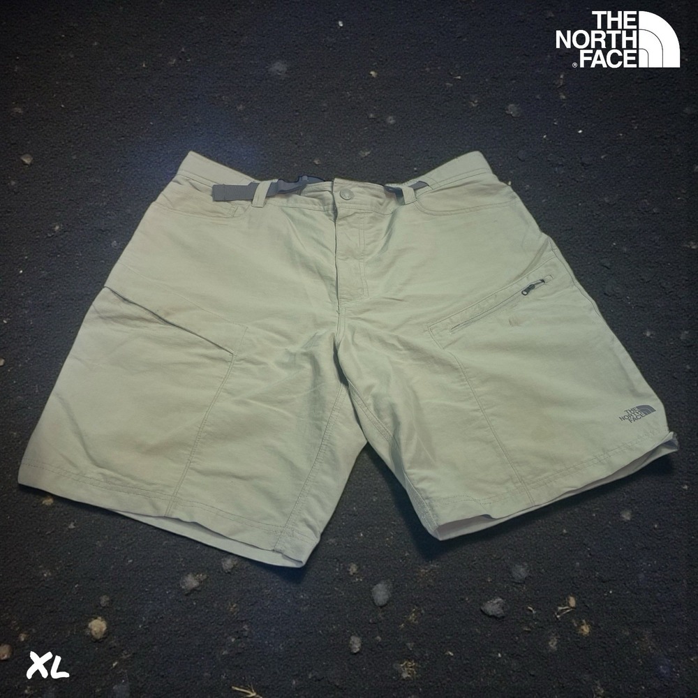 The North Face Mens Hiking Outdoor Shorts Beige Flat Front Belted Pockets XL